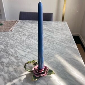 Metal Enamel Rose Candle Holder 5.5”